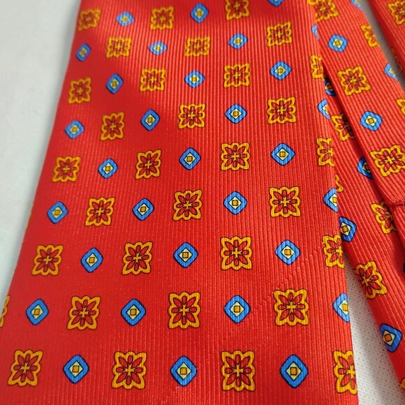 ❤️HILDITCH & KEY Red Navy Yellow Woven Silk Tie England - Picture 3 of 6